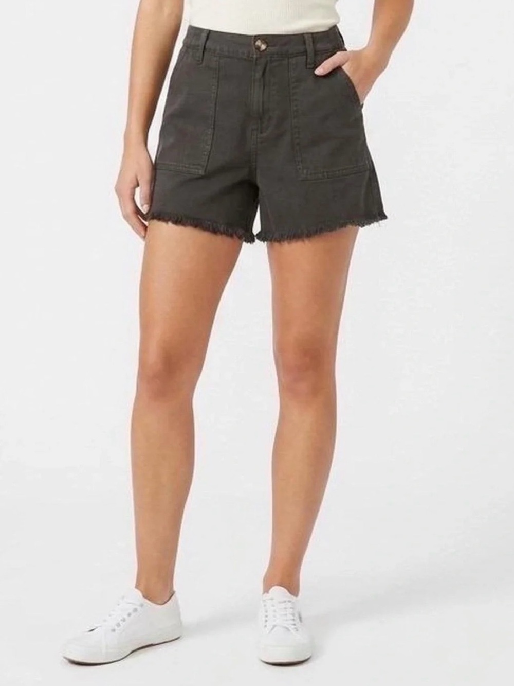Aerie Linen Shorts Frayed Hem in Charcoal Size S
